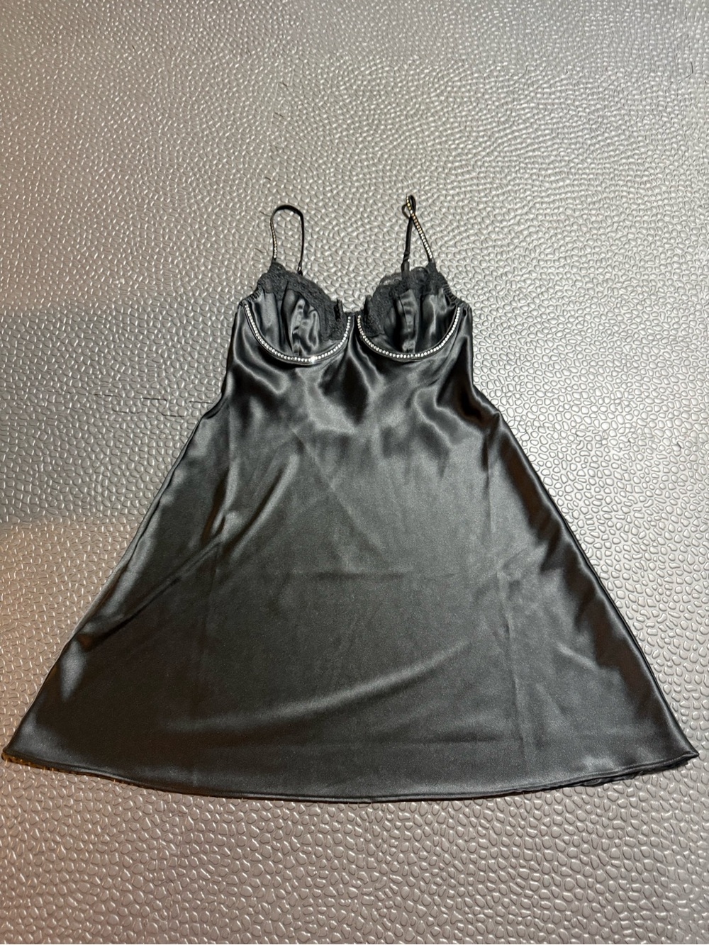Victoria's Secret Black Satin Lace-Trim Chemise